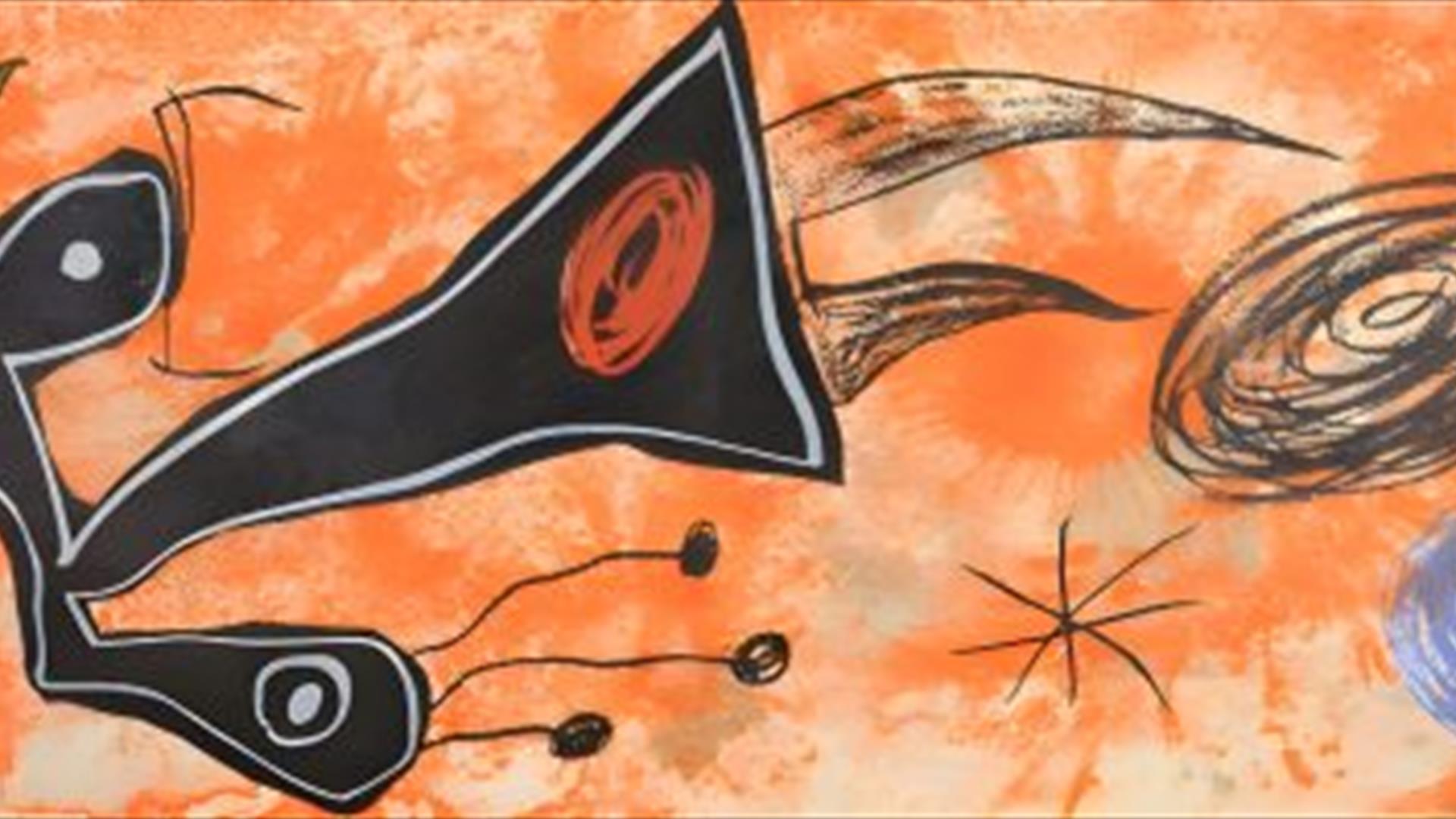 A painting displaying Joan Miró's surrealist stylings.