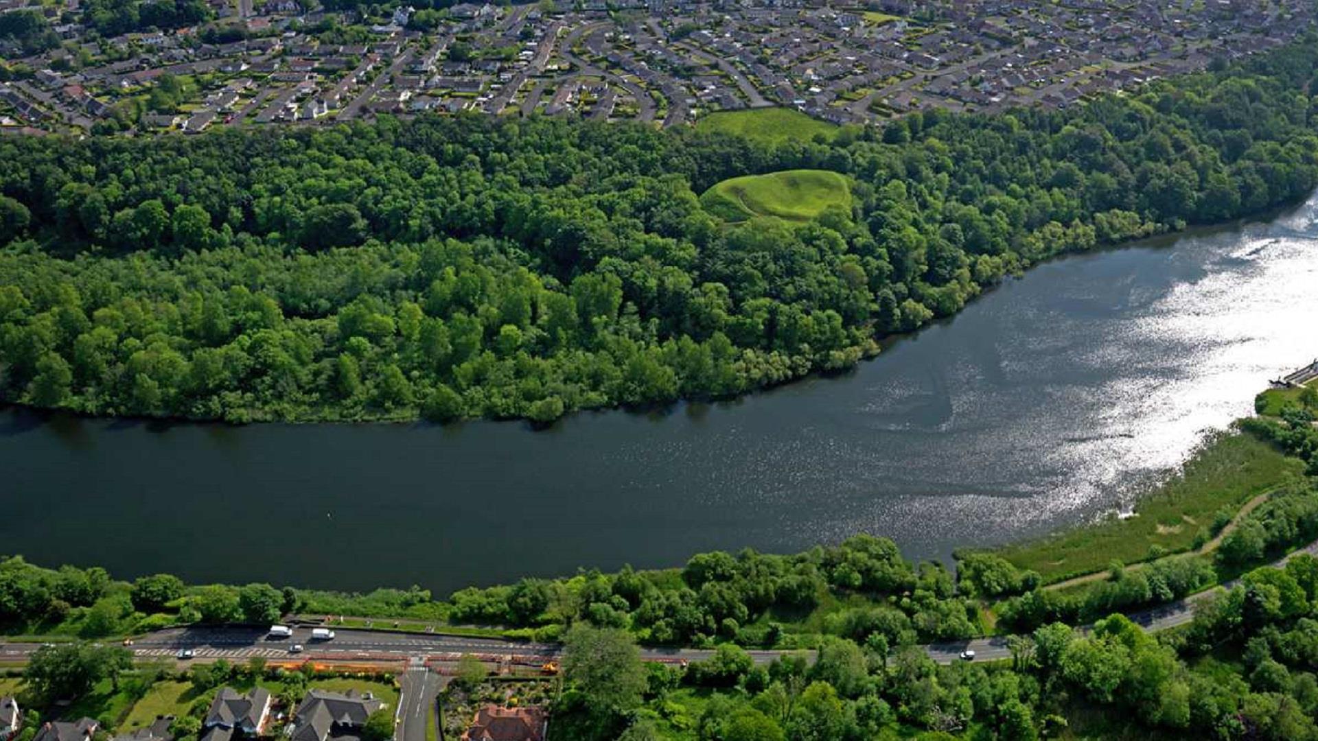 aerial view of Mountsandel Wood, Coleraine, Northern Ireland