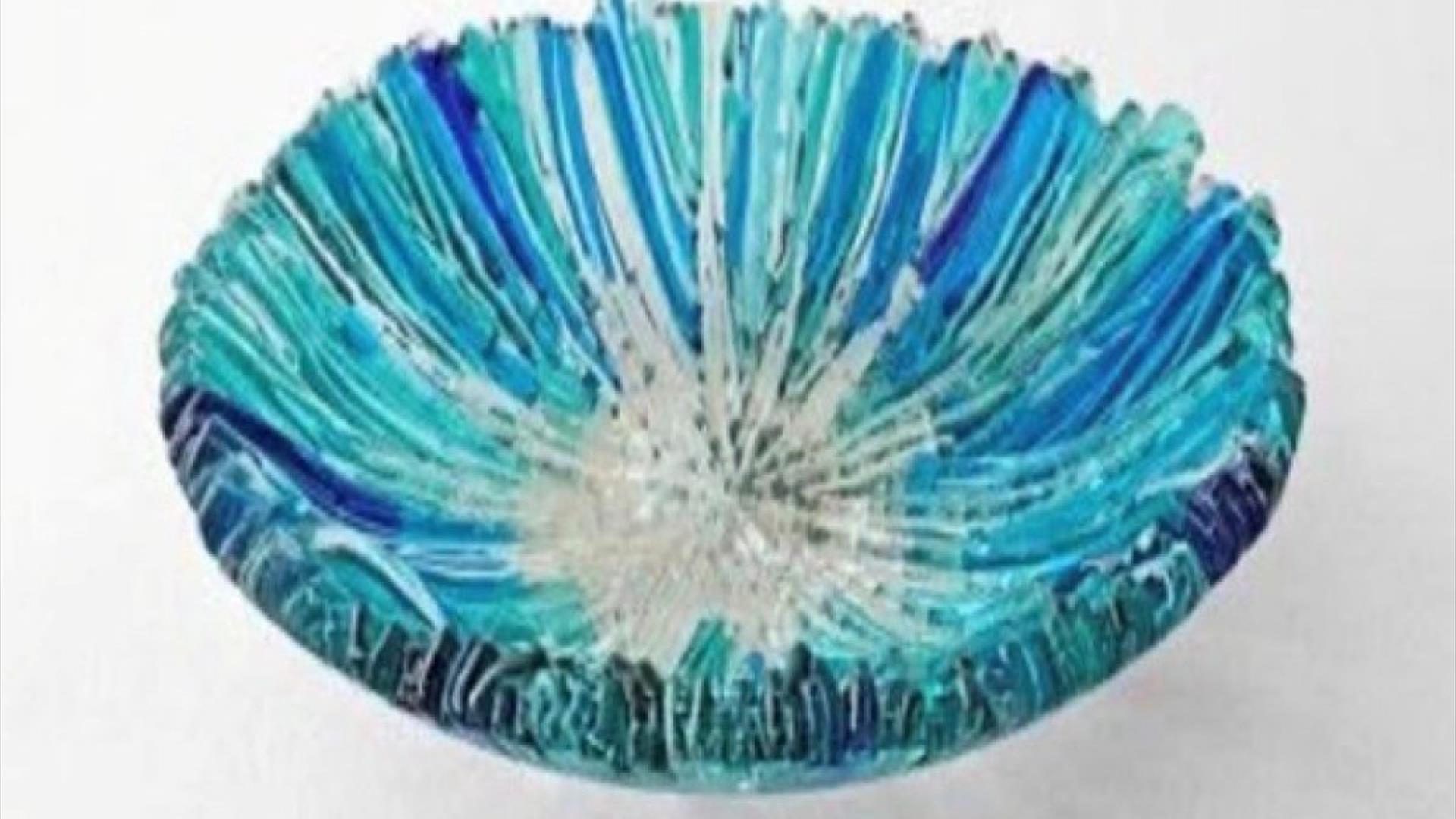 plate made of layered blue glass