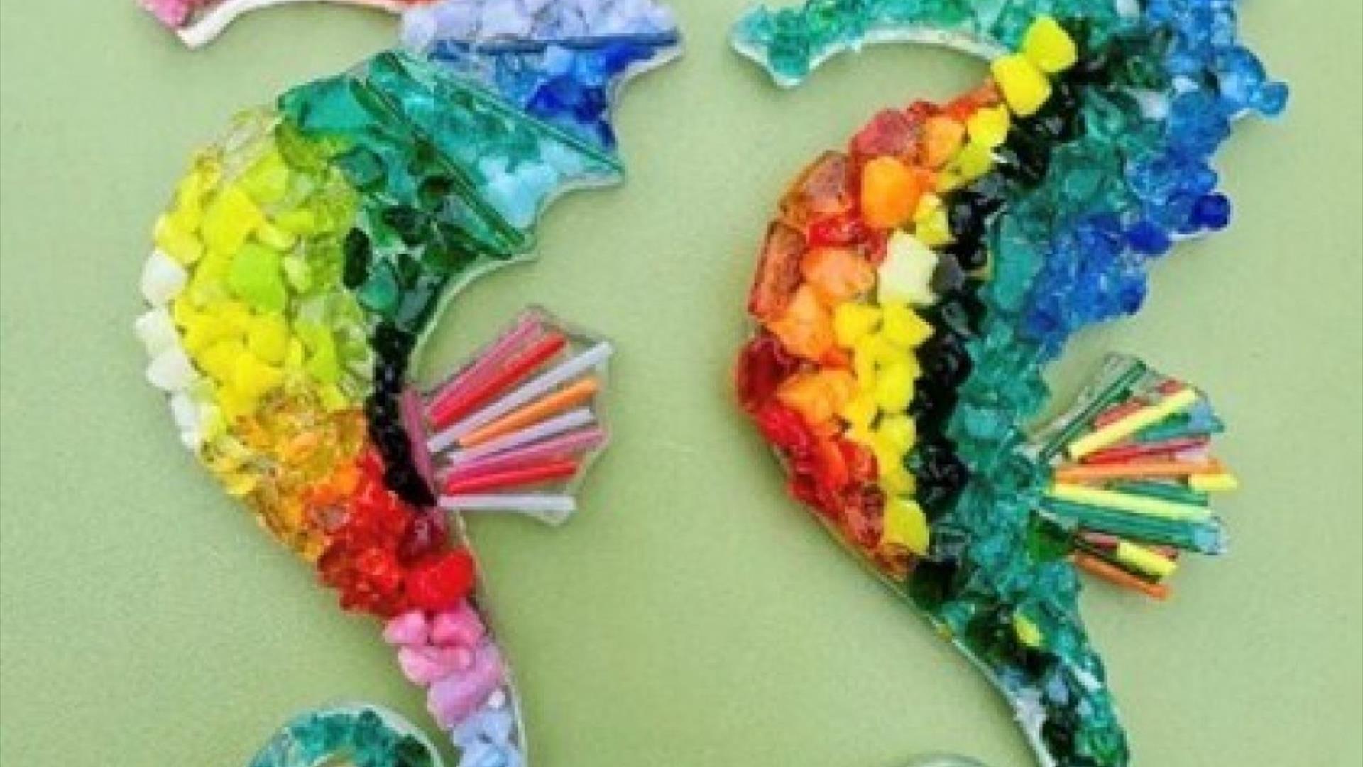 seahorses made of colourful glass