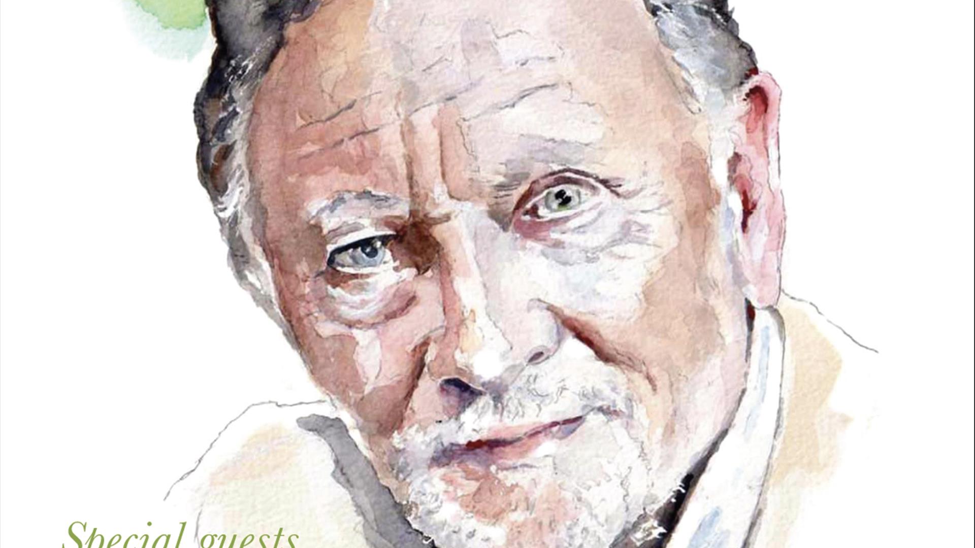 Image shows a hand painted portrait of Phil Coulter