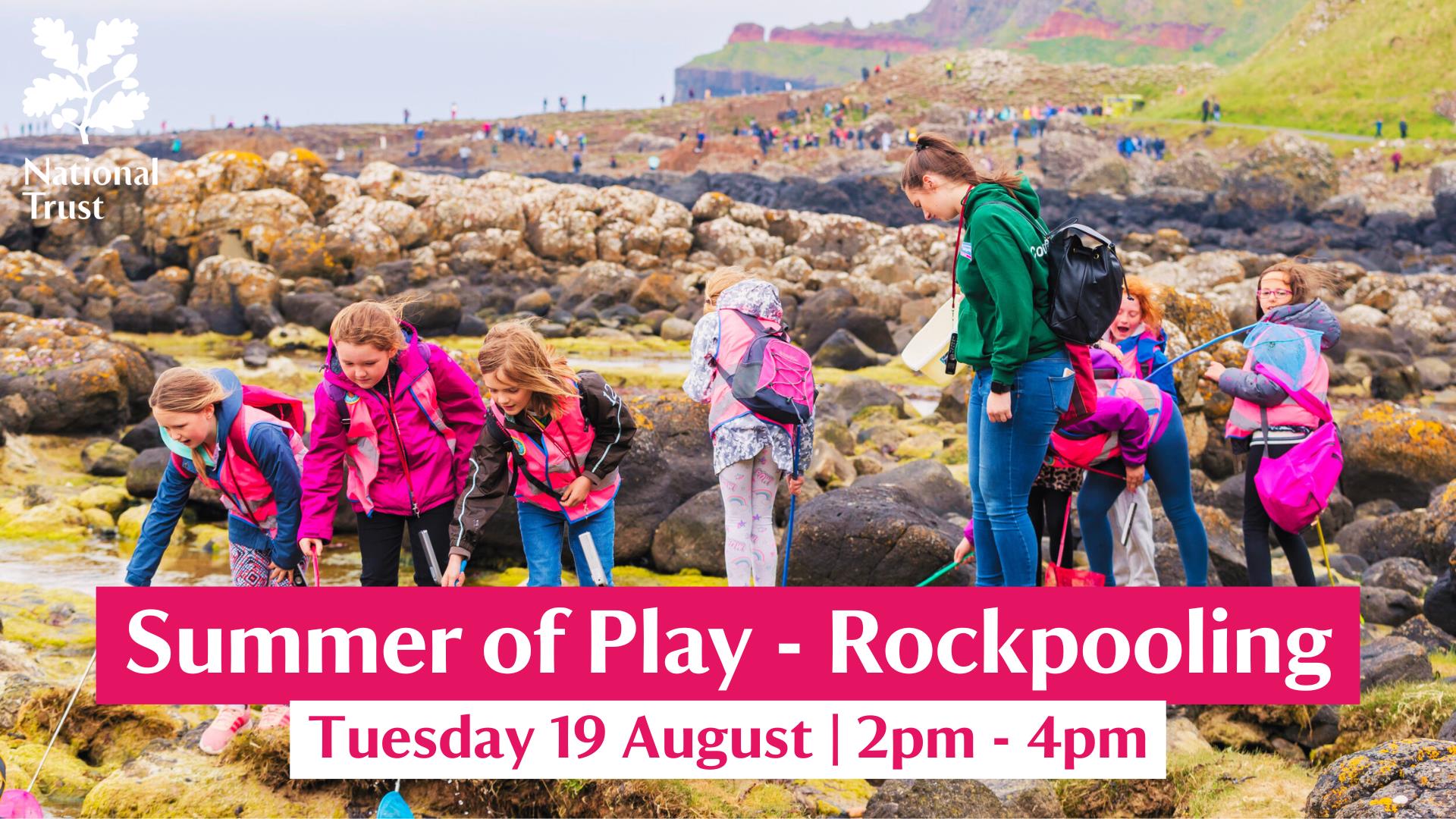 A group taking part in a rockpooling event in the bays of Port Ganny at the Giant's Causeway
