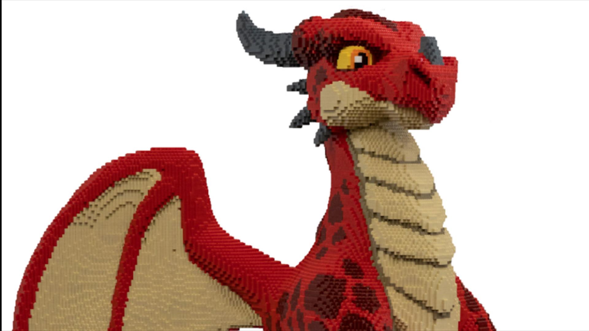 a fantasy dragon made of tiny bricks