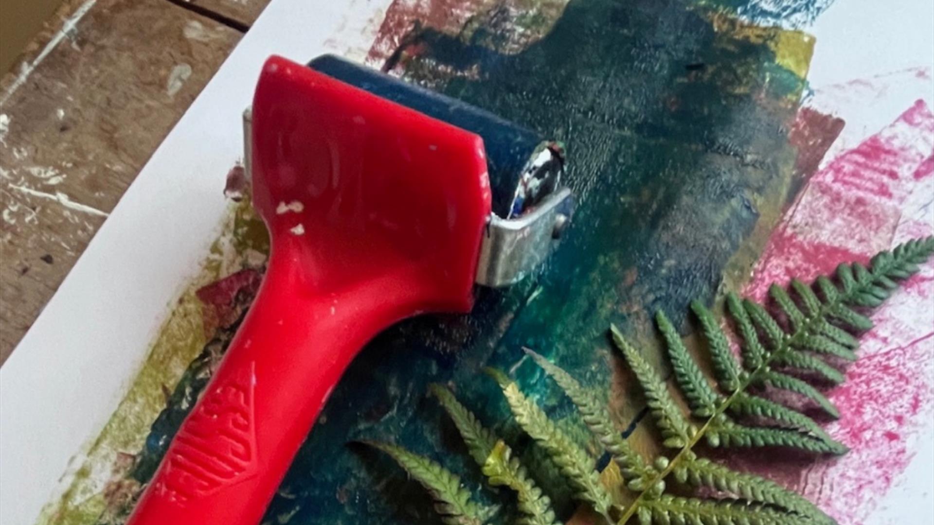 paint roller with various gel print materials