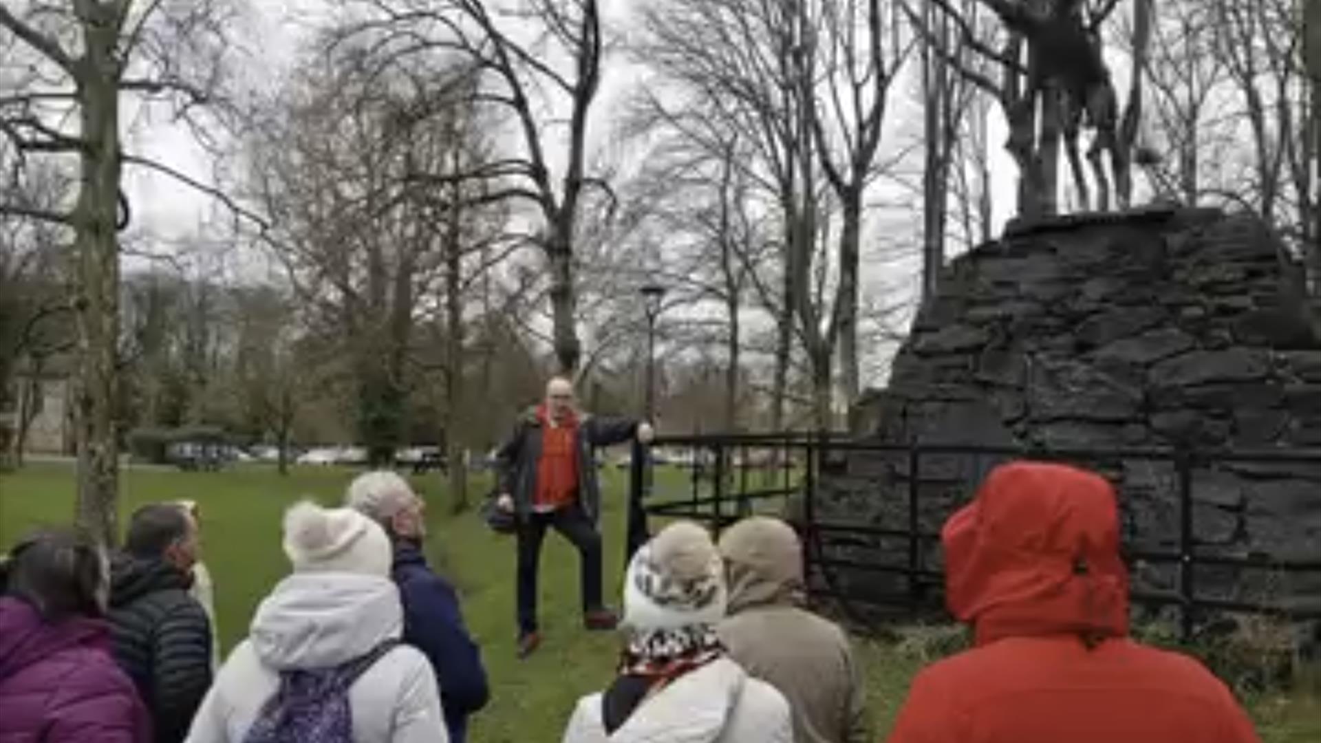 a tour group gathered outside