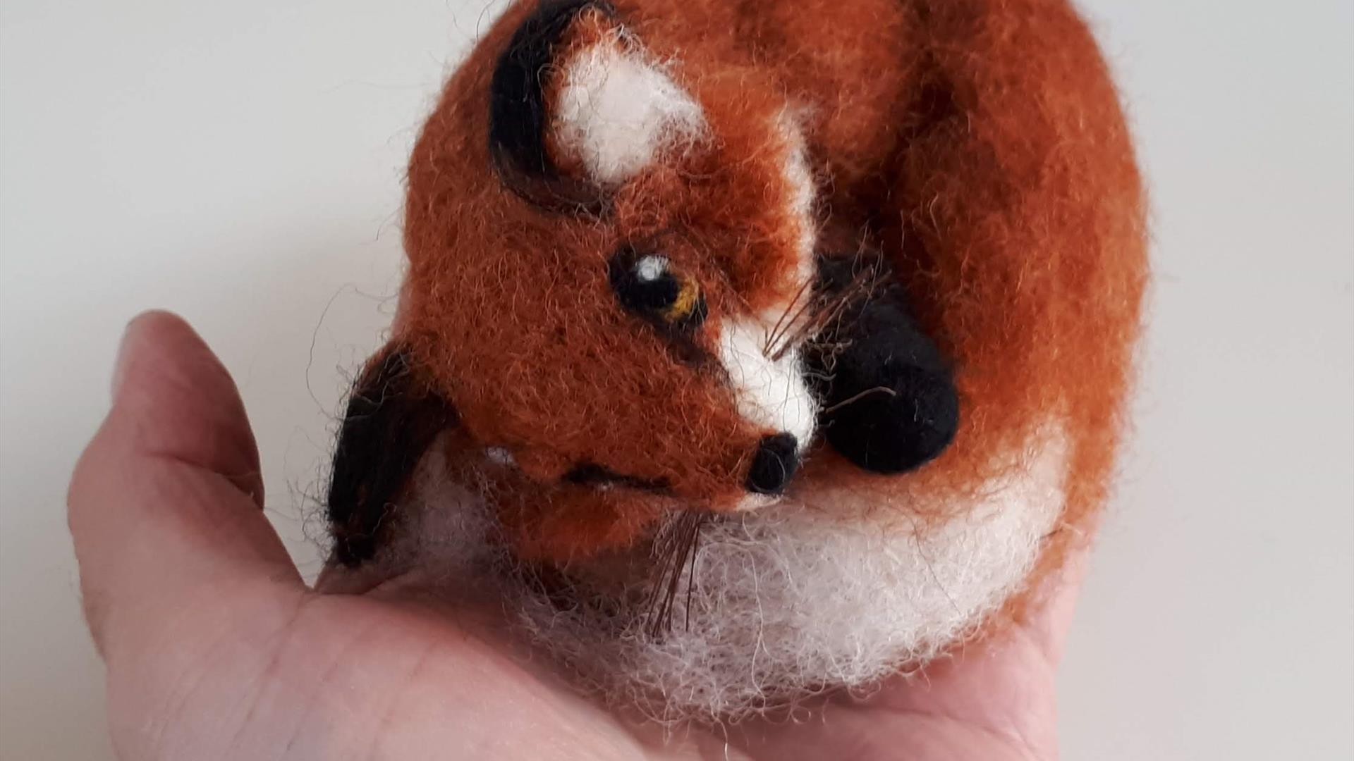 close up image of a felted fox