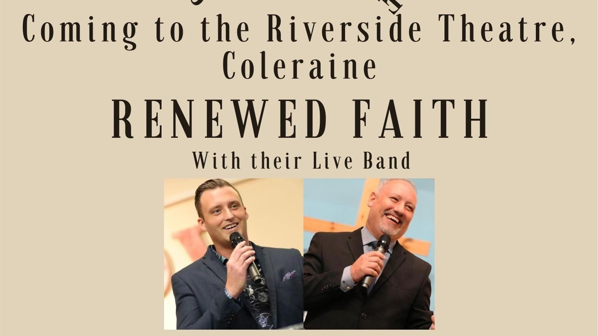 Image shows a poster with a clock on top and 2 men with microphones at the bottom