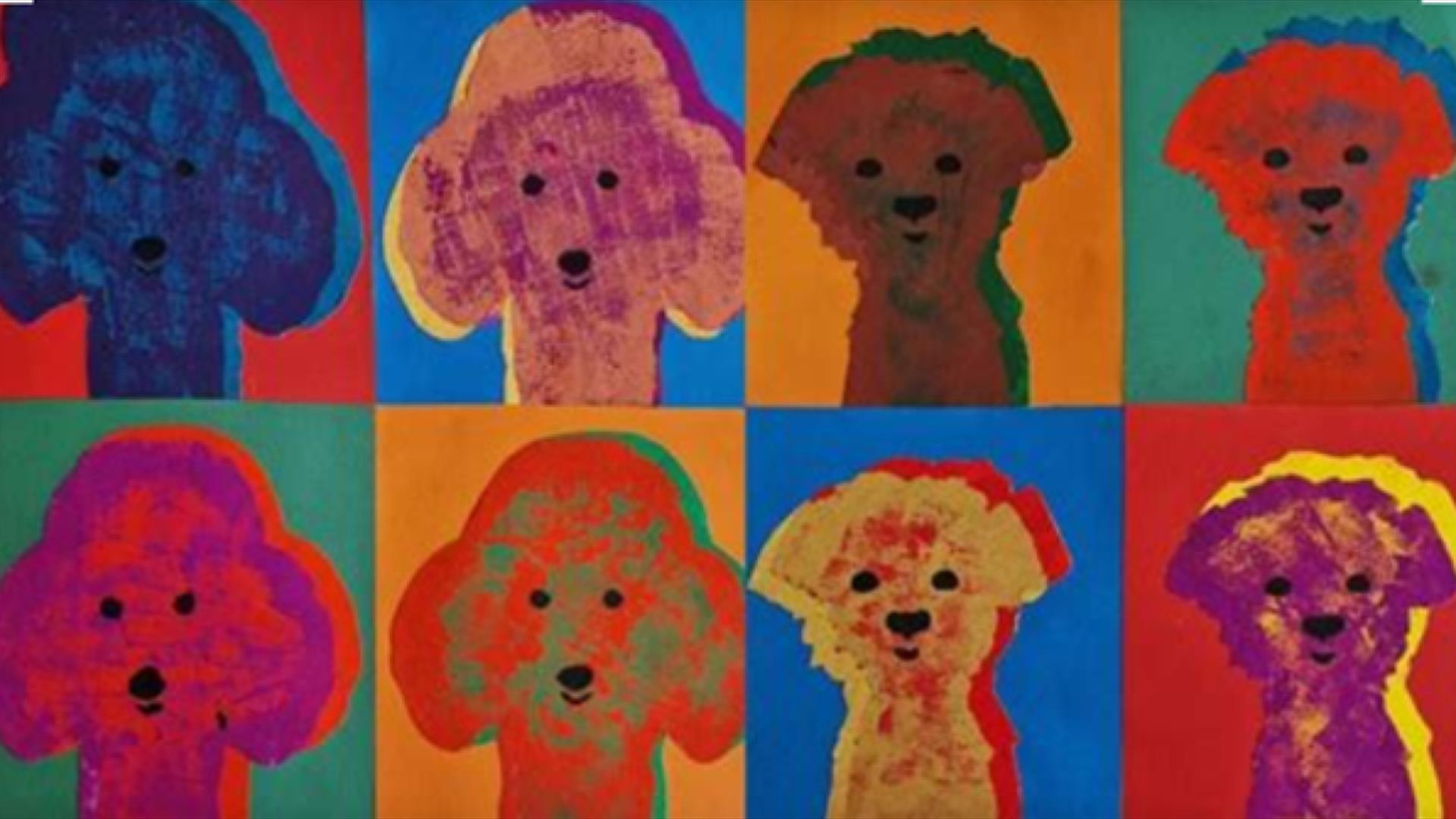 various colourful dogs in the warhol style
