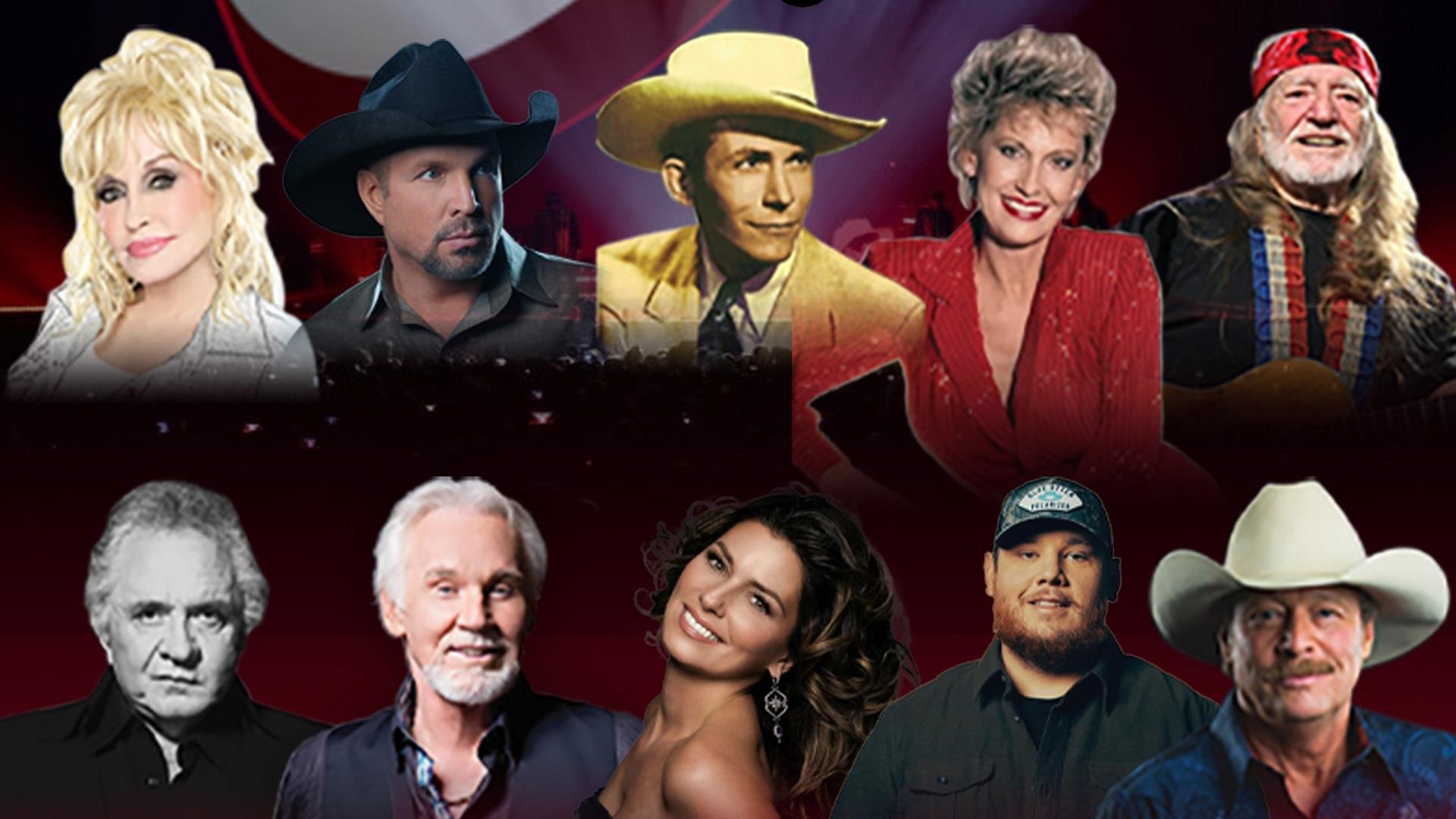 section from Legends of American Country poster depicting several well-known country music artists