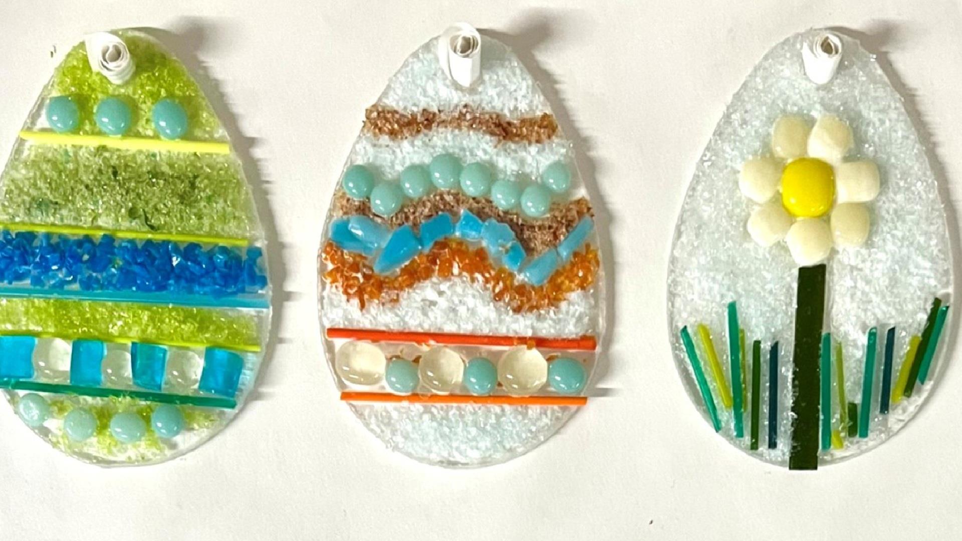 row of glass crafted easter eggs