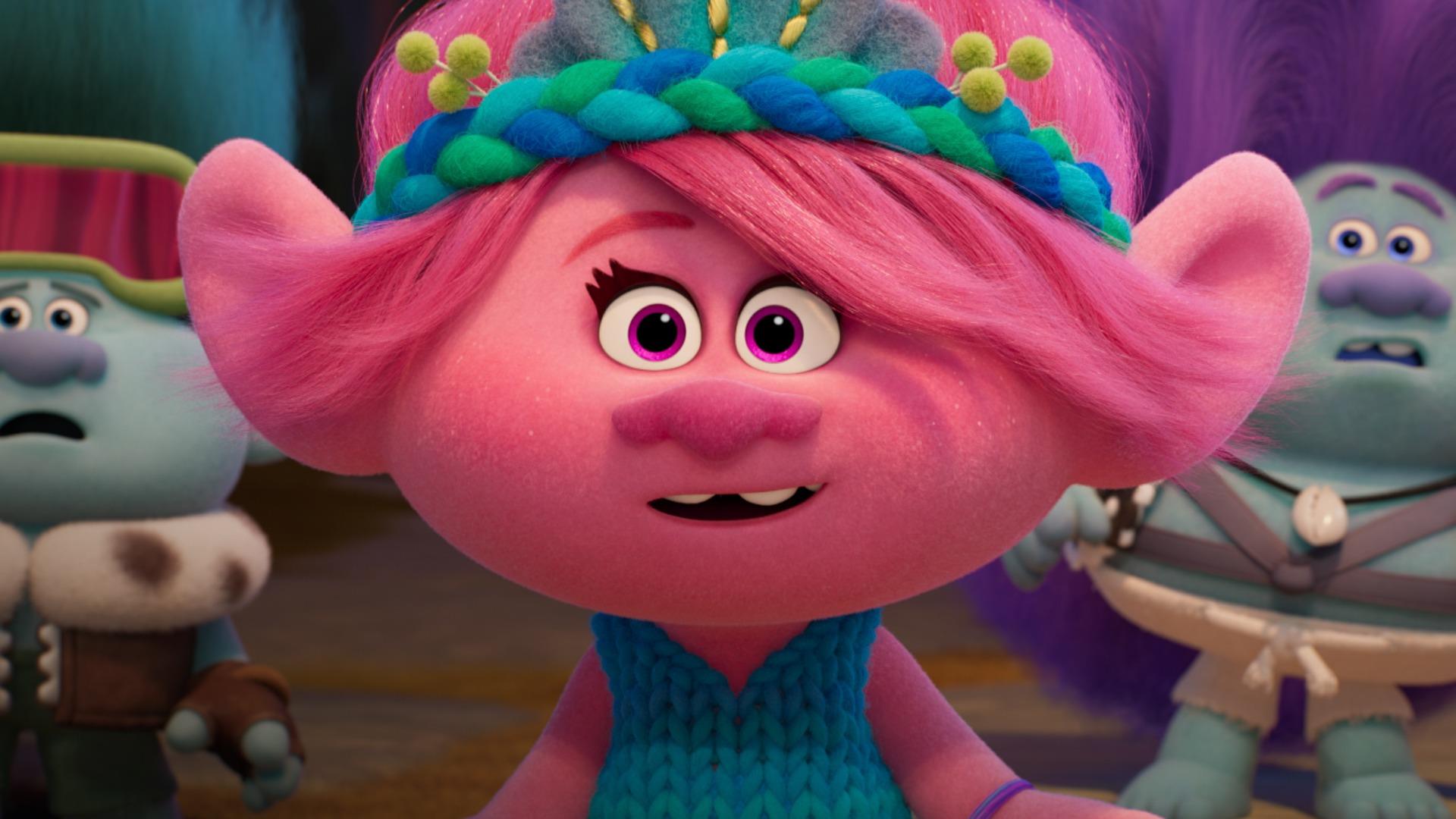 screenshot from the movie trolls with one of the main characters