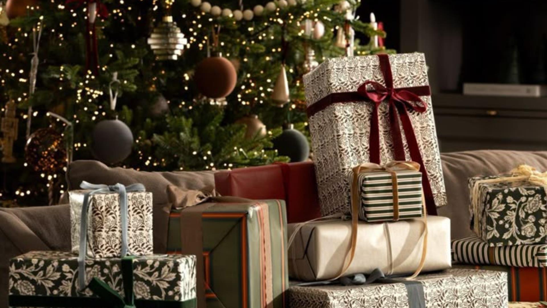 Wrapped presents near the Christmas tree