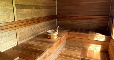 Interior of a wood-fired sauna
