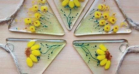 Beautiful colourful stained glass bunting.