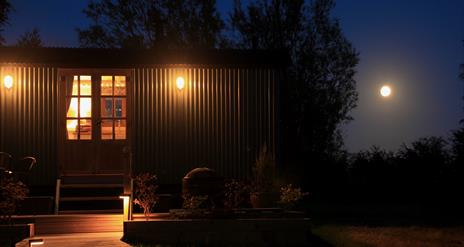 Peatlands shepherd's hut at twilight