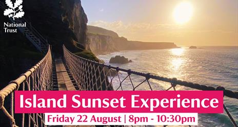 Carrick-a-Rede Rope Bridge, with the sunset in the background