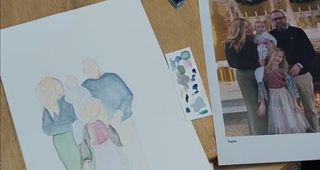 A watercolour painting of a family