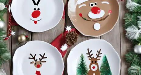 image for 4 festive decorated plates, with Christmas characters.