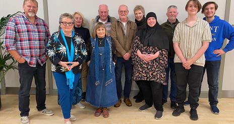 Performers for the storytelling event with Colin Urwin.