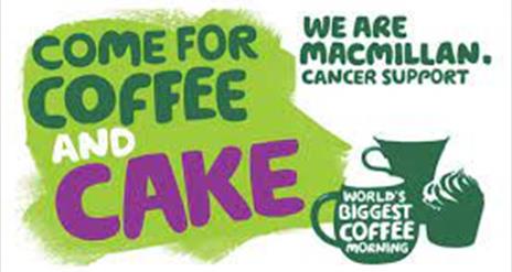 Image shows text saying 'COME FOR COFFEE AND CAKE'