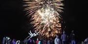 Fireworks burst to life in the sky with the crowd watching on below