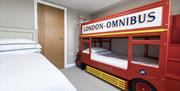 bed room single bed and london bus bunk bed