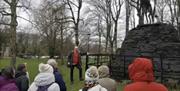 a tour group gathered outside