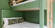 interior of bunk room at DB Stays 'The Cove', painted in green