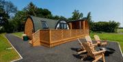 View of exterior with deckchairs and firebowl