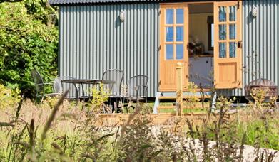 Exterior of Peatland's shepherd's hut accommodation