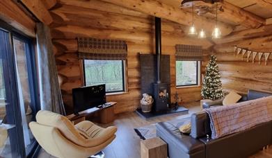 interior of living space at Aurora (self-catering property), with a Christmas Tree in the corner