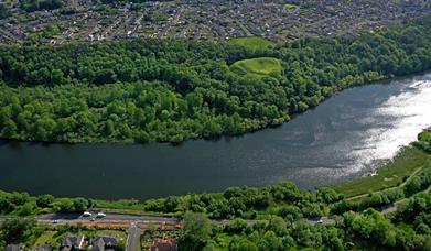 aerial view of Mountsandel Wood, Coleraine, Northern Ireland