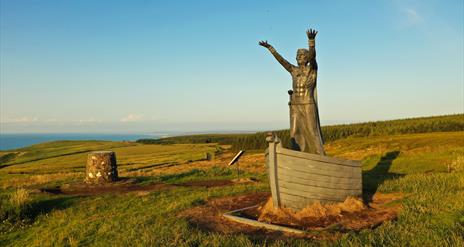 statue of Mannanan Mac Lir atop Binevenagh Mountain