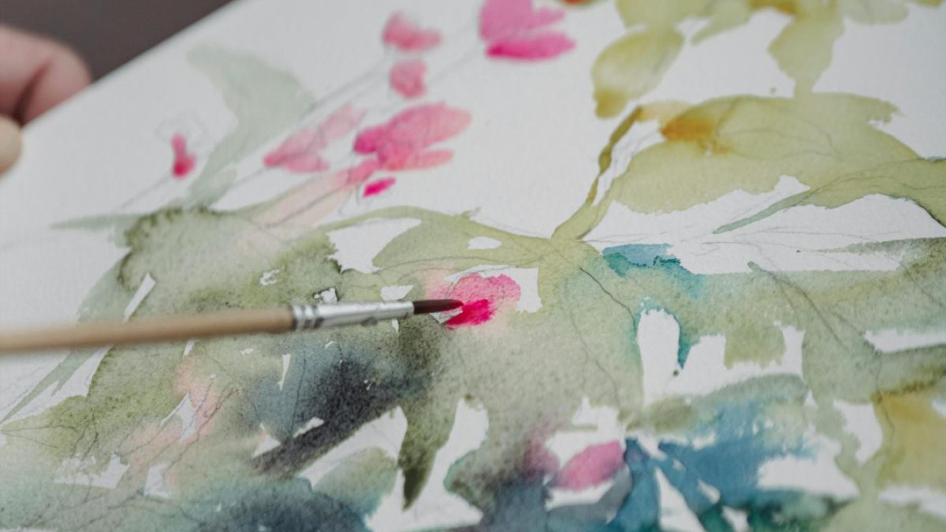 Image showing a paintbrush with a painting of botanical watercolour art Image showing a paintbrush with a painting of botanical watercolour art