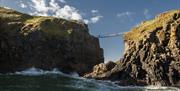 carrick-a-rede rope bridge pictured from the waters below