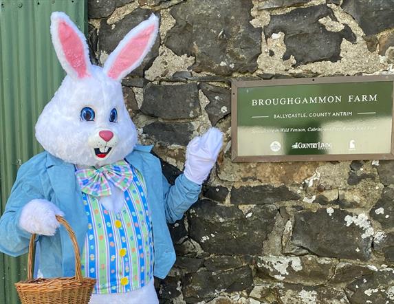 The Easter Bunny poses outside Broughgammon Farm
