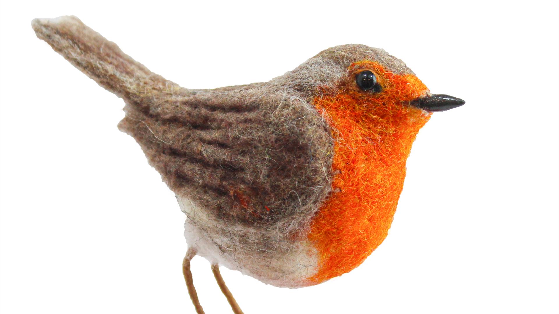 Close up on needlecelted robin