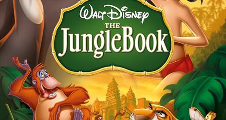Disney's the Jungle Book Movie Poster showing a little boy, a bear, a tiger, a monkey and a snake