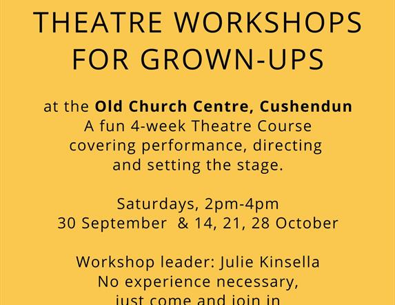 Image shows a flyer for the workshops with  laughing/crying theatre masks