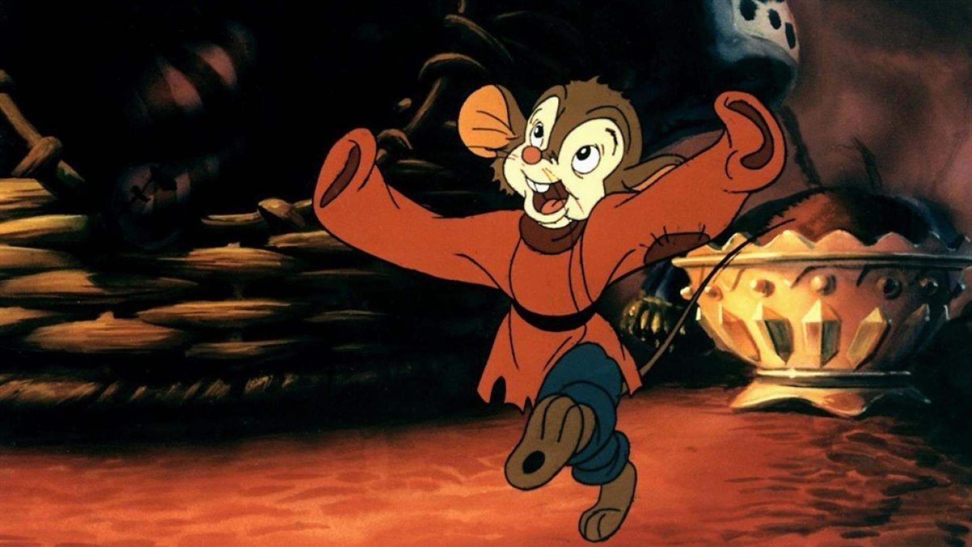 Picture of a small mouse wearing clothes and leaping in the air Picture of a small mouse wearing clothes and leaping in the air