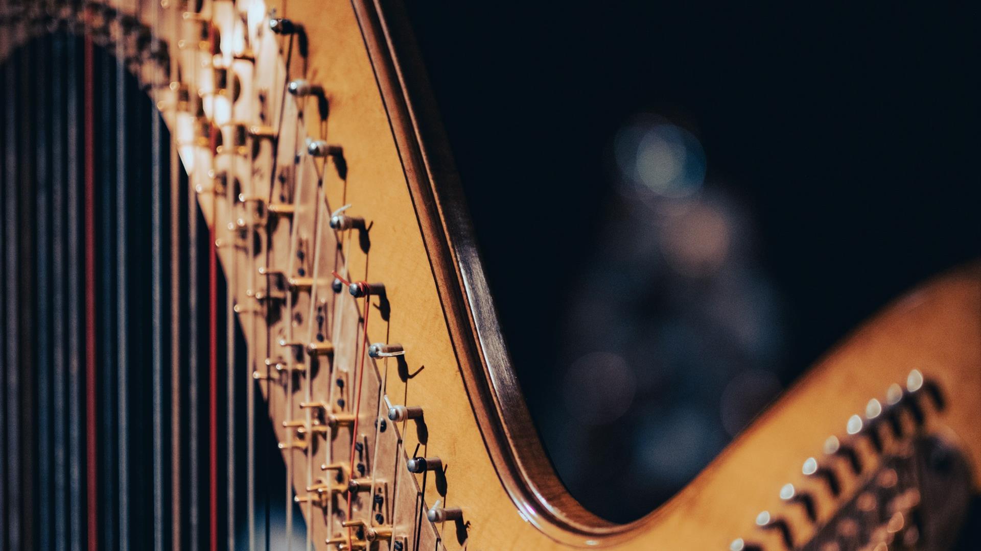 close up of traditional harp