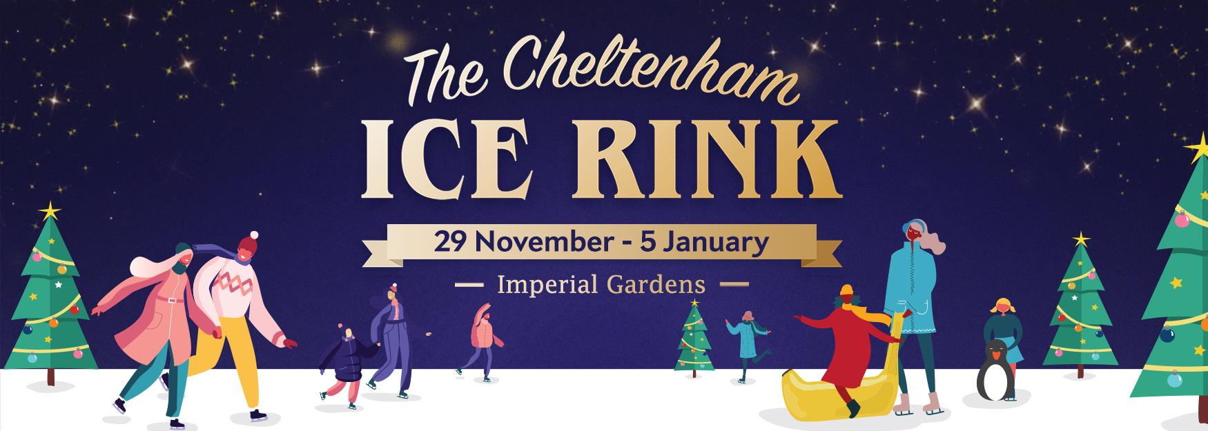 A group of illustrated characters skating on an ice rink