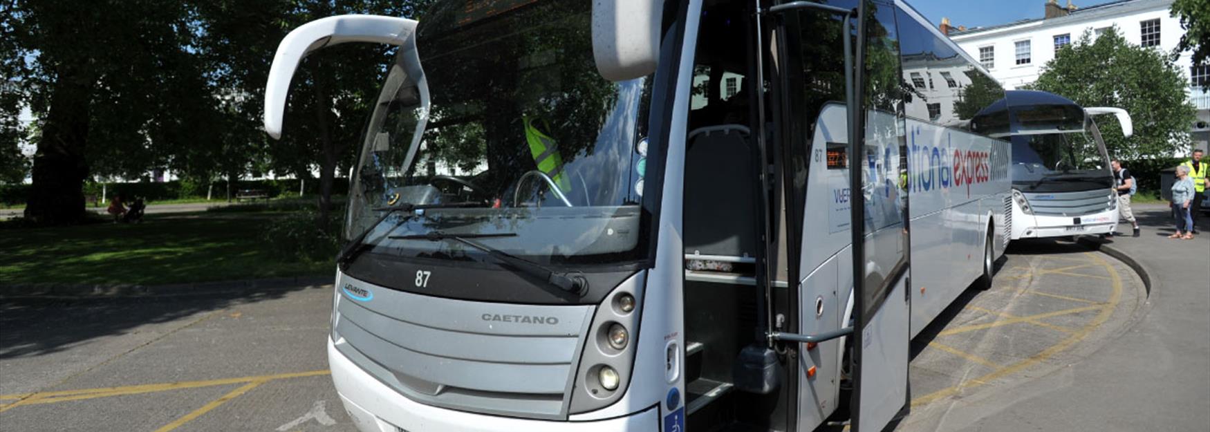 National Express coach at Royal Well Bus Station in Cheltenham