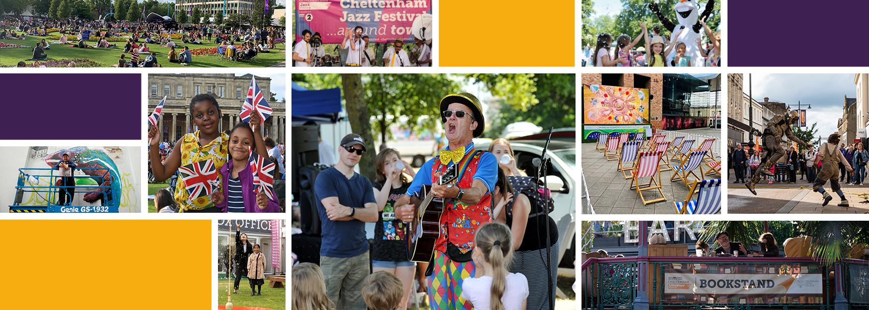 A collage of free events happening in Cheltenham