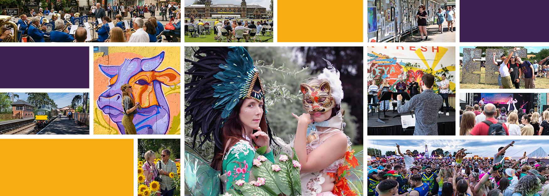 A collage of images showcasing July events in Cheltenham