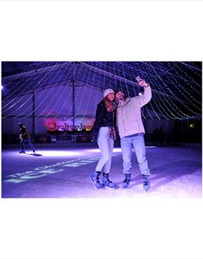 A couple taking a selfie at the Cheltenham Ice Rink