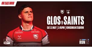 Match promotion artwork for Gloucester Rugby v Northampton Saints with Seb Atkinson as the featured player