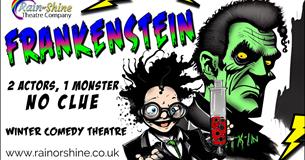 Frankenstein poster with animated characters with the text 2 actors, 1 monster, no clue.