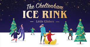 A cartoon graphic of children and parents ice skating