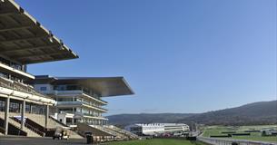 The exterior of Cheltenham Racecourse by the tracks